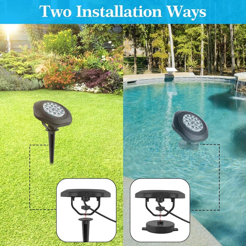 T-SUN Solar Pond Lights, IP68 Waterproof RGB LED Submersible Lights, 2-in-1 Floating & Stake Modes, Underwater Fountain Light for Garden, Pool, Fish Tank, Outdoor Pond Decoration - Image 4